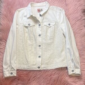 Ruff Hewn Off White Lace Jean Jacket, Size Large